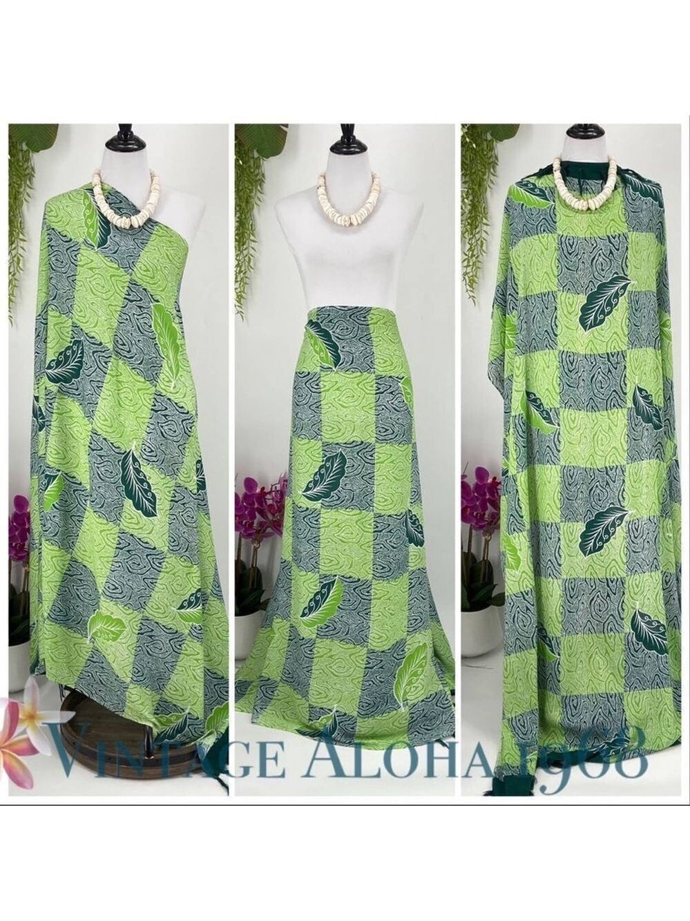 Pine/Lime Green Abstract Checkered Sarong Pareo Beach Wrap Skirt Summer Scarf